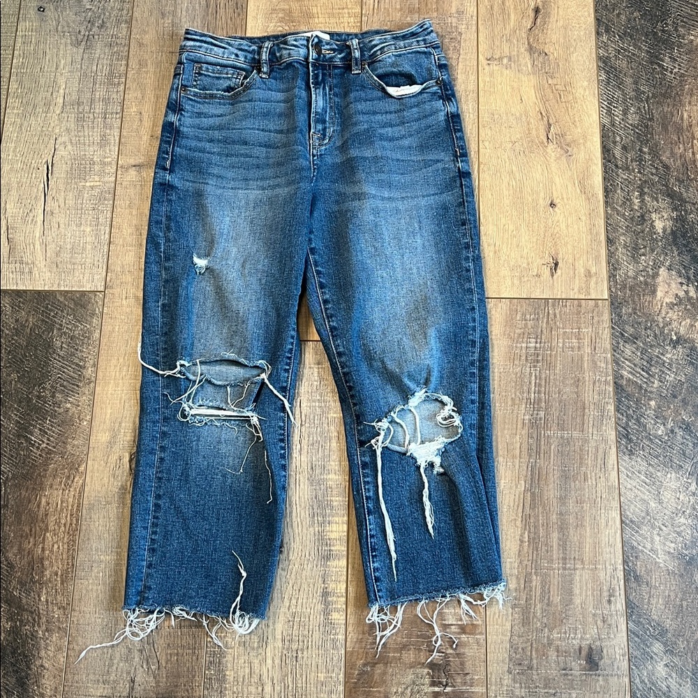 bohme Distressed Dark Blue Cropped Jeans